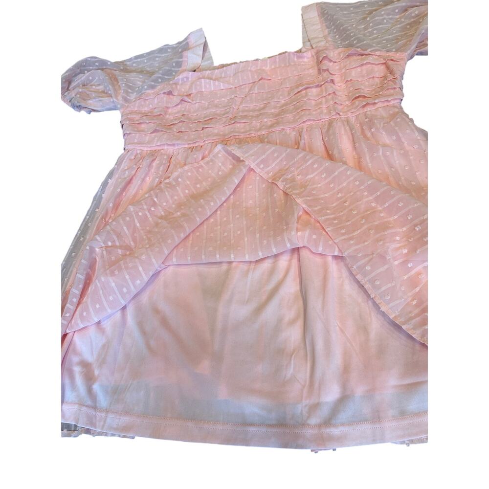 Andrée by Unit Pink Swiss Dot Smocked Babydoll Tunic Blouse Sheer Sleeves 2X - Picture 6 of 10